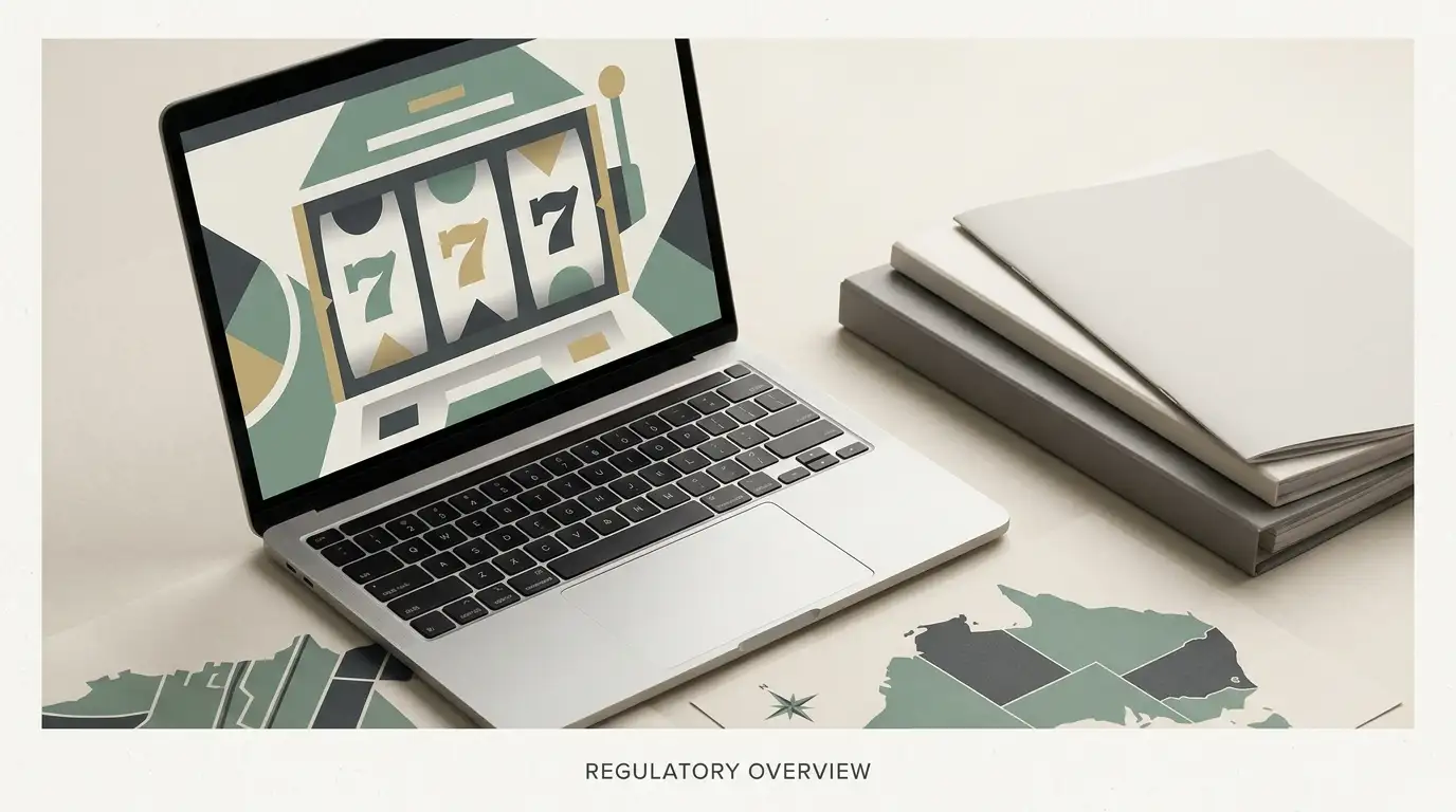 Editorial illustration representing Australian online casino regulation